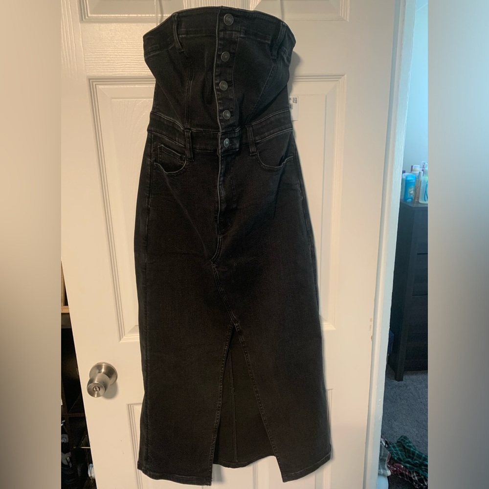 American Eagle Black Denim Button-Up Skirt